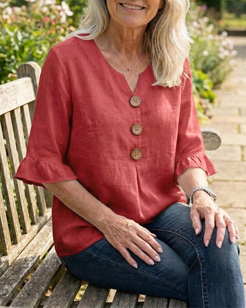 Claire | Blouse Boutonnée à Manches Volantées