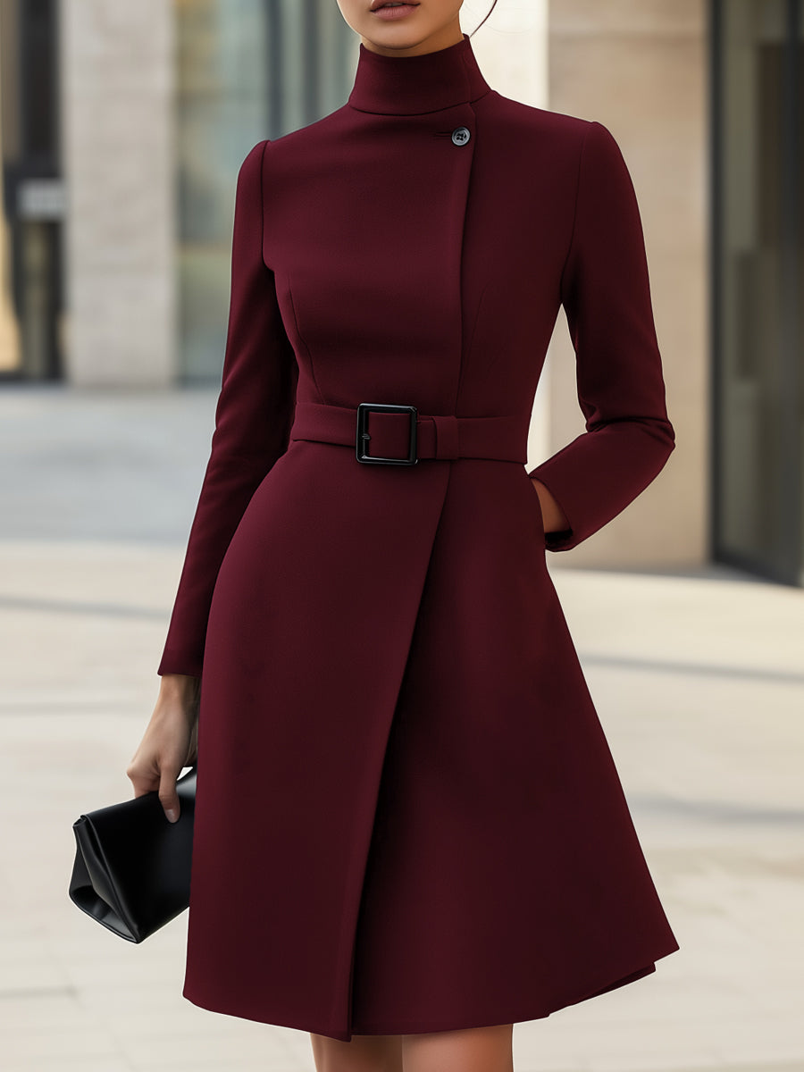 Séraphine | Robe Élégante à Col Montant et Ceinture