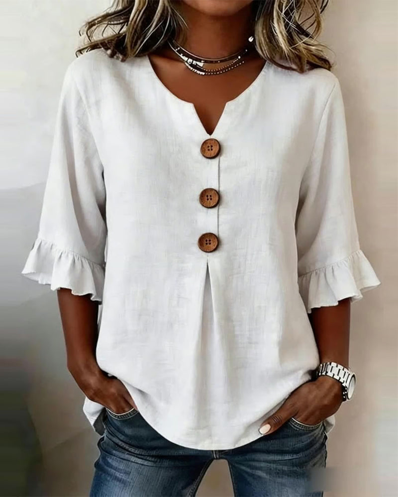 Claire | Blouse Boutonnée à Manches Volantées