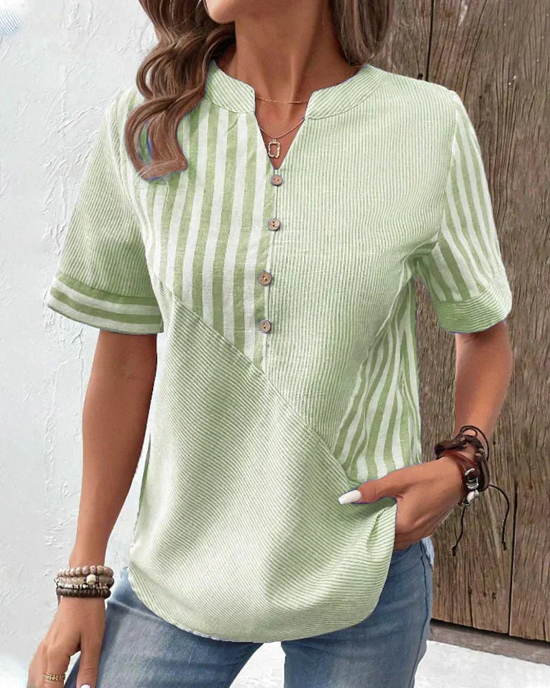 Noémie | Blouse Rayée Élégante à Col V