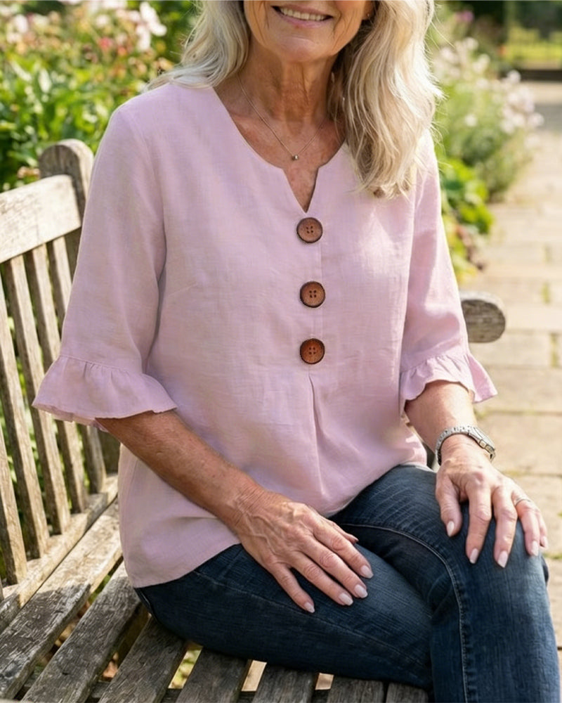 Claire | Blouse Boutonnée à Manches Volantées