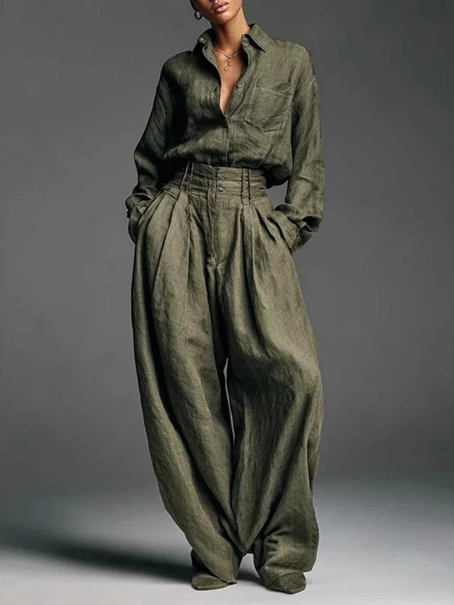 Anaïs | Ensemble Élégant à Revers & Pantalon Large