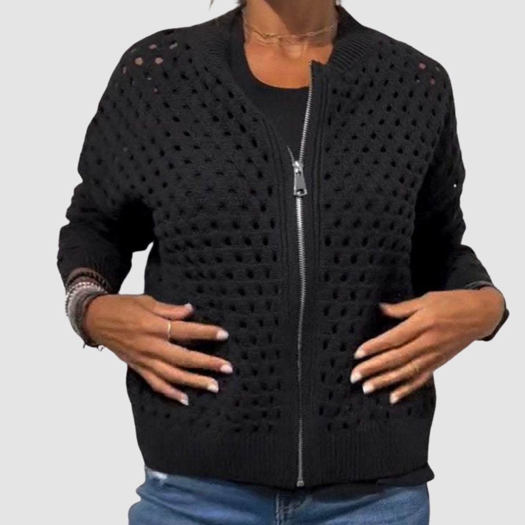 Capucine | Veste Zippée en Maille Ajourée