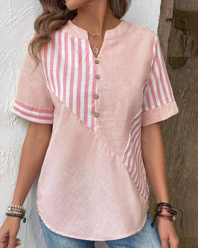 Noémie | Blouse Rayée Élégante à Col V