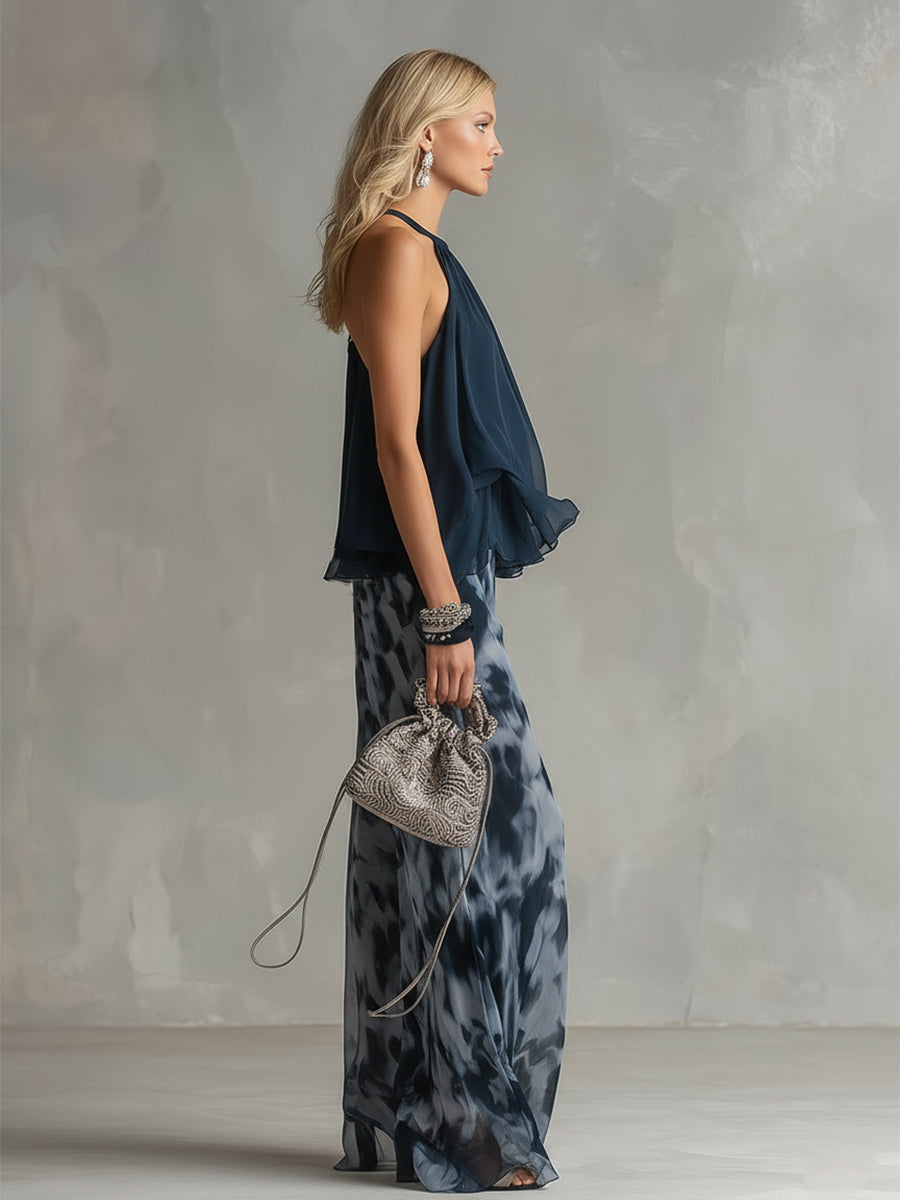 Noémie | Ensemble en Mousseline à Col Montant et Pantalon Imprimé