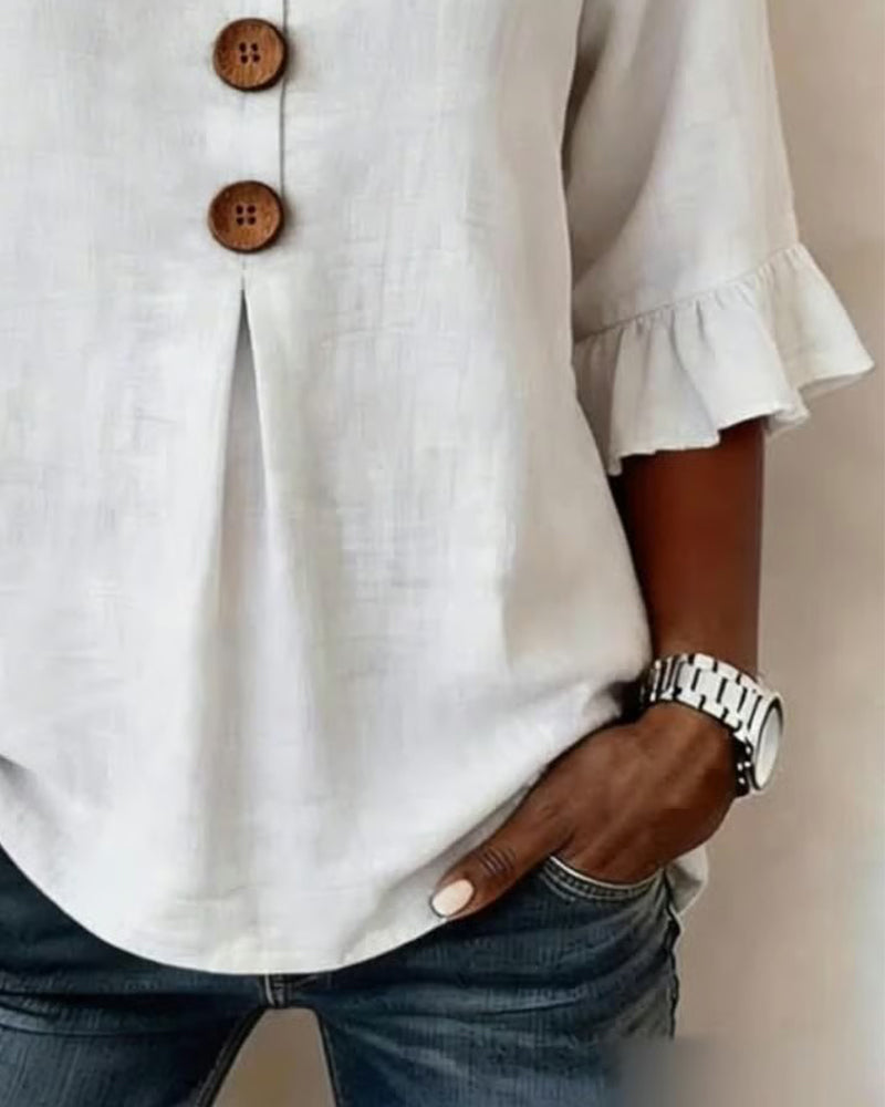 Claire | Blouse Boutonnée à Manches Volantées