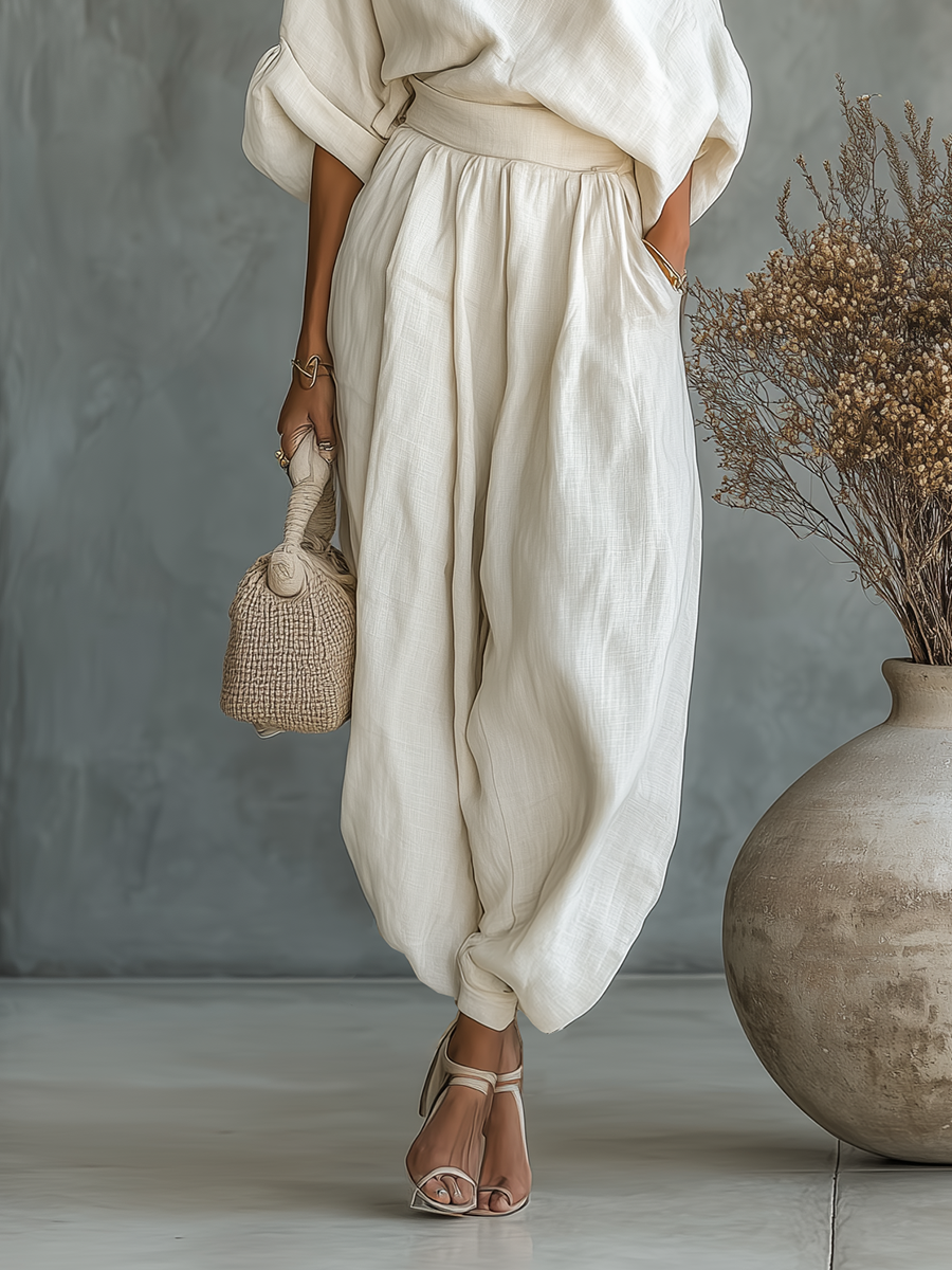 Juliette | Ensemble en Lin à Col Ouvert et Pantalon Fuselé