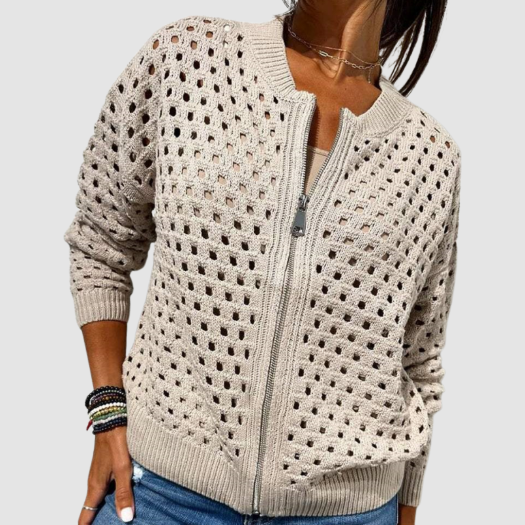 Capucine | Veste Zippée en Maille Ajourée