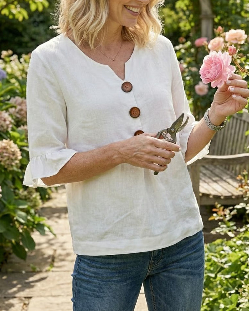 Claire | Blouse Boutonnée à Manches Volantées