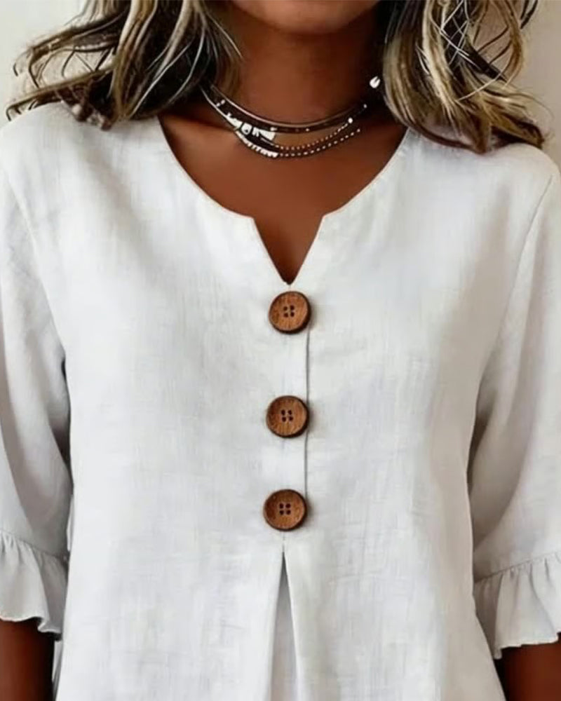 Claire | Blouse Boutonnée à Manches Volantées