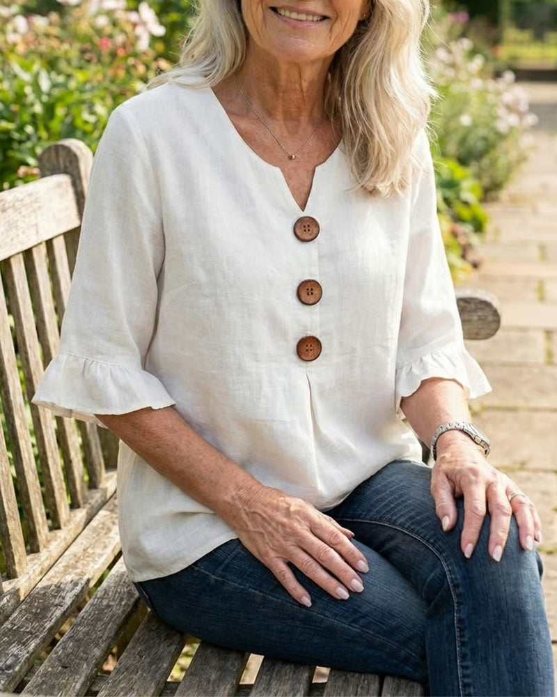 Claire | Blouse Boutonnée à Manches Volantées