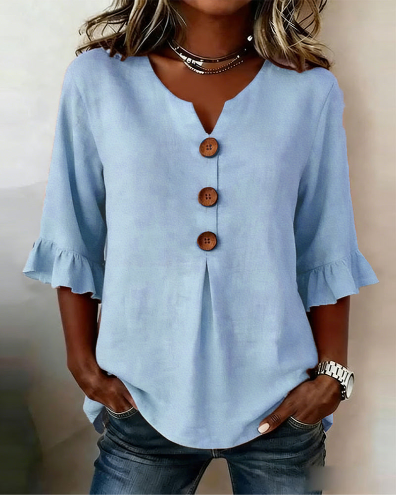 Claire | Blouse Boutonnée à Manches Volantées