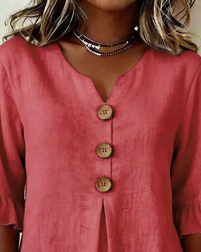 Claire | Blouse Boutonnée à Manches Volantées
