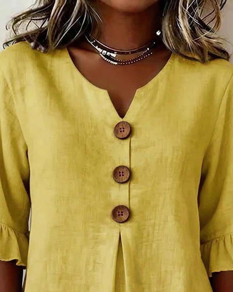 Claire | Blouse Boutonnée à Manches Volantées