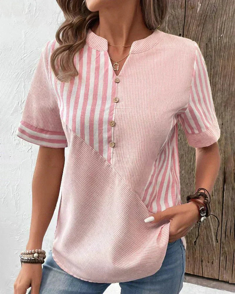 Noémie | Blouse Rayée Élégante à Col V
