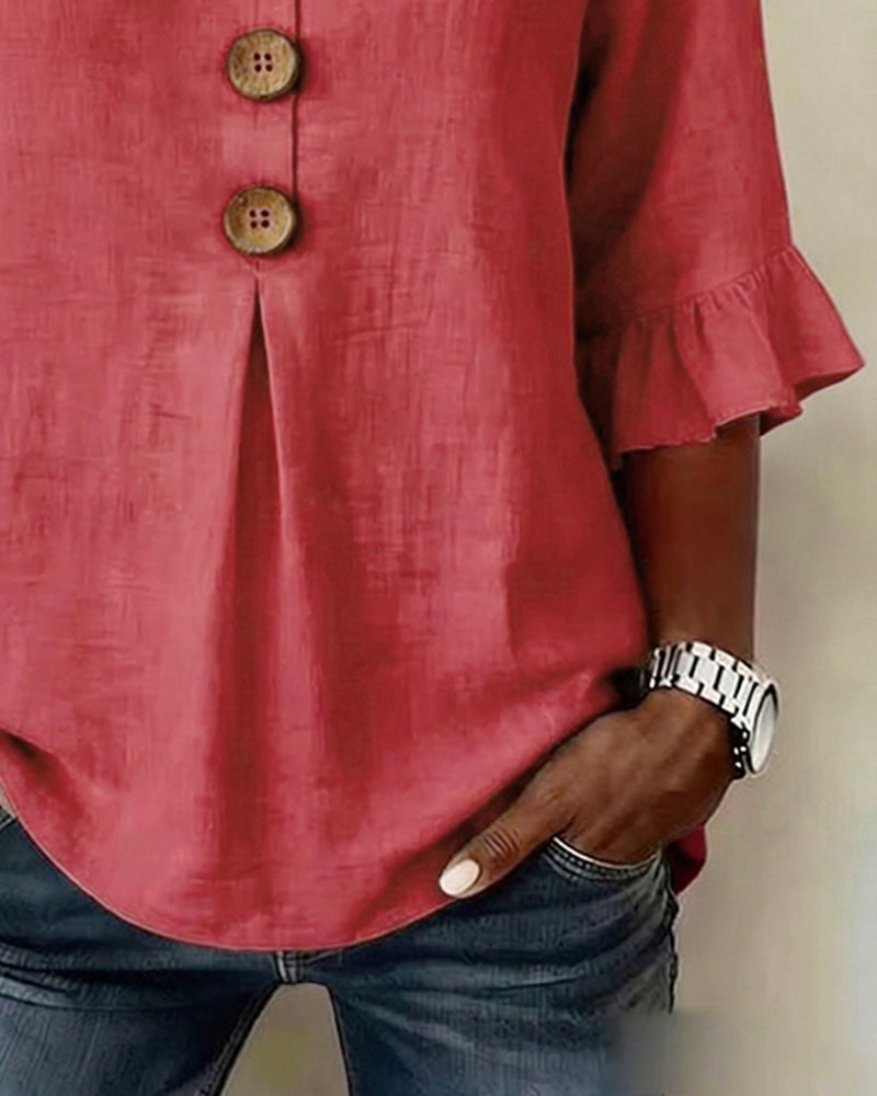 Claire | Blouse Boutonnée à Manches Volantées