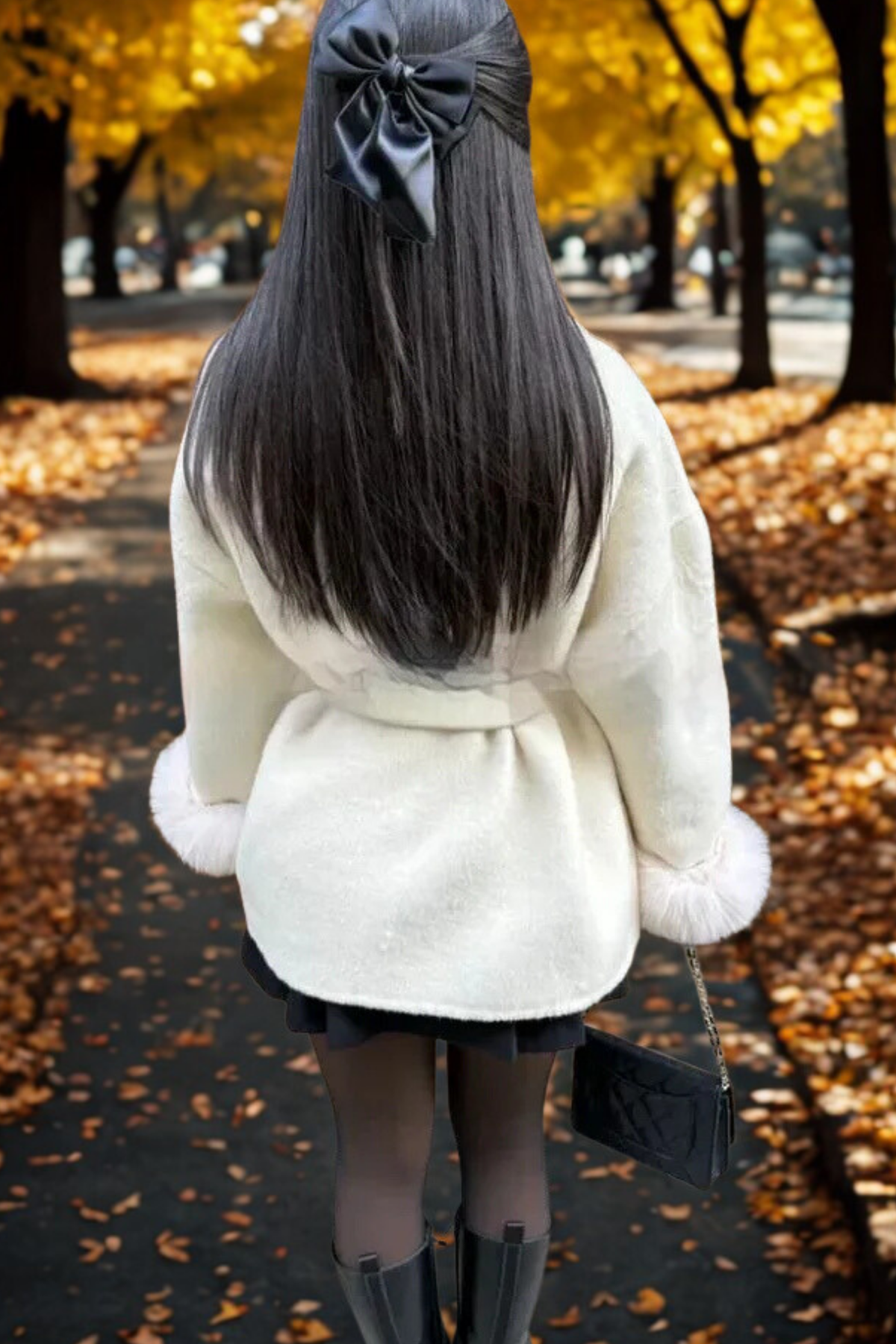 Évelyne | Manteau Ceinturé à Manches en Fausse Fourrure