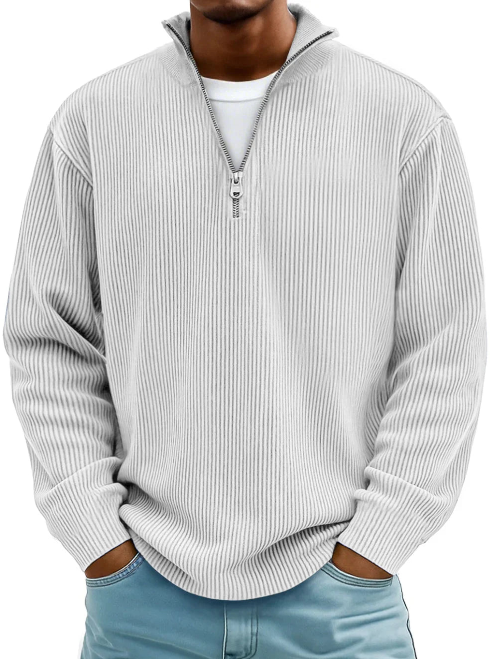 Cédric | Pull Côtelé à Col Zippé