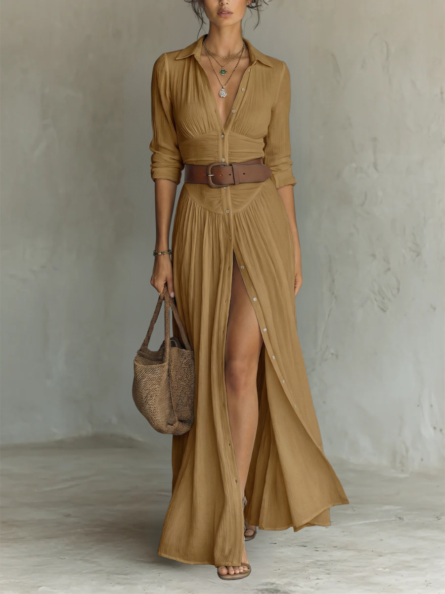 Colette | Robe Maxi Plissée à Col Élégant