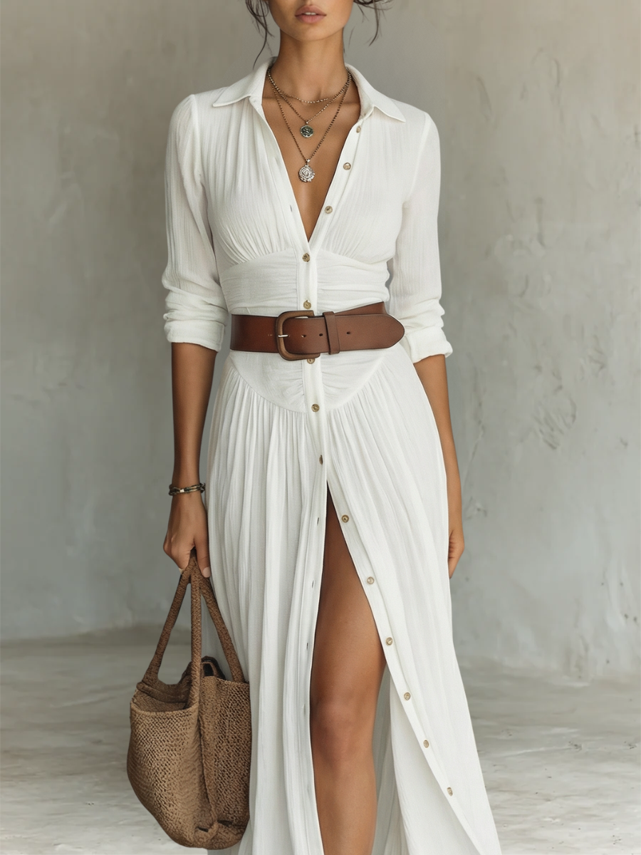 Colette | Robe Maxi Plissée à Col Élégant