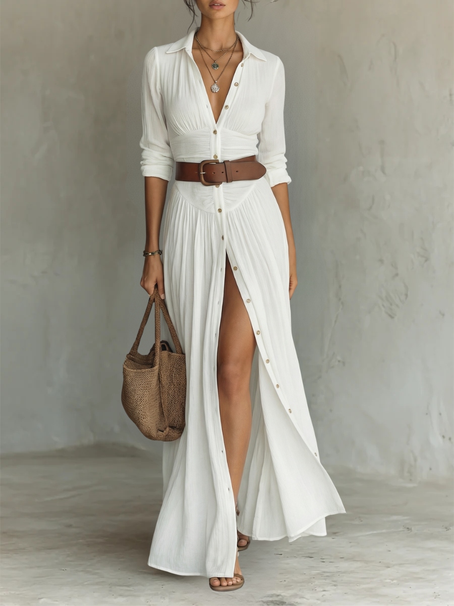 Colette | Robe Maxi Plissée à Col Élégant