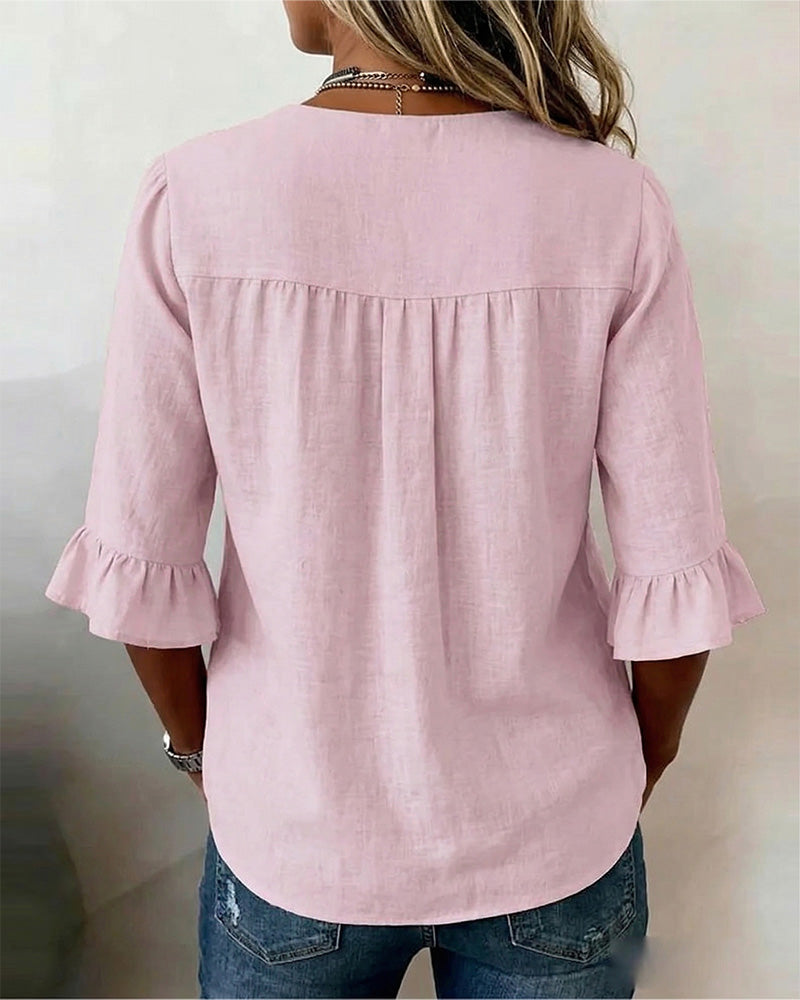 Claire | Blouse Boutonnée à Manches Volantées