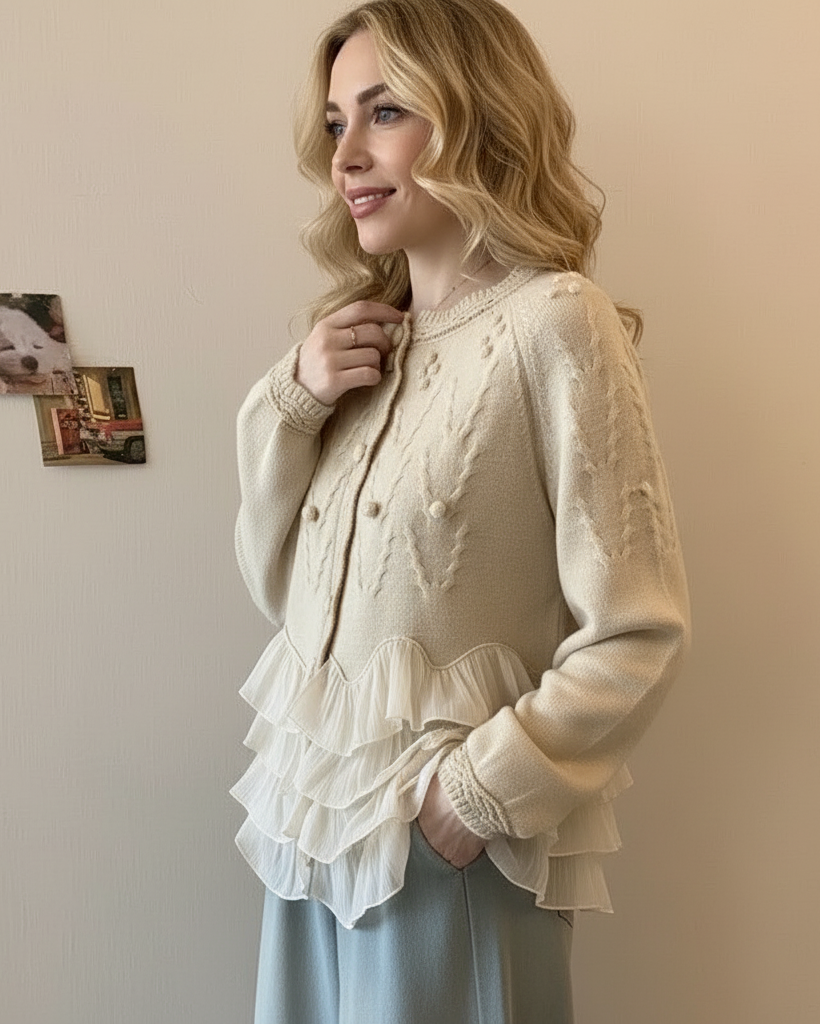 Rosalie | Cardigan Élégant en Maille avec Volants