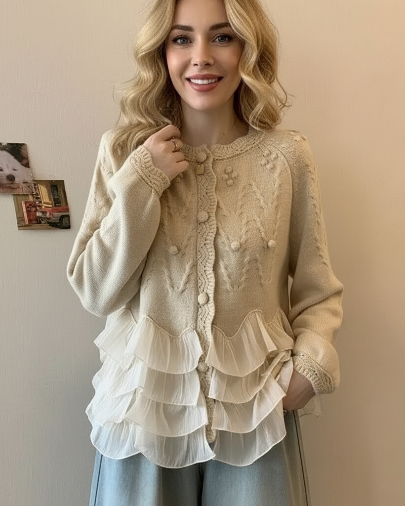 Rosalie | Cardigan Élégant en Maille avec Volants