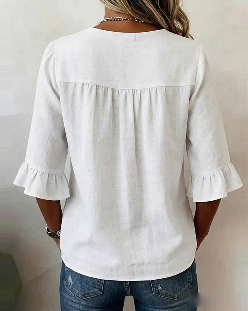 Claire | Blouse Boutonnée à Manches Volantées
