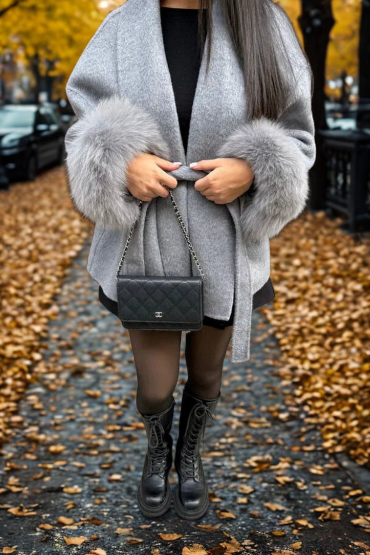 Évelyne | Manteau Ceinturé à Manches en Fausse Fourrure