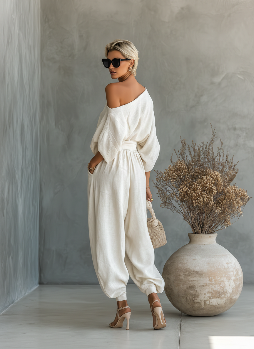 Juliette | Ensemble en Lin à Col Ouvert et Pantalon Fuselé