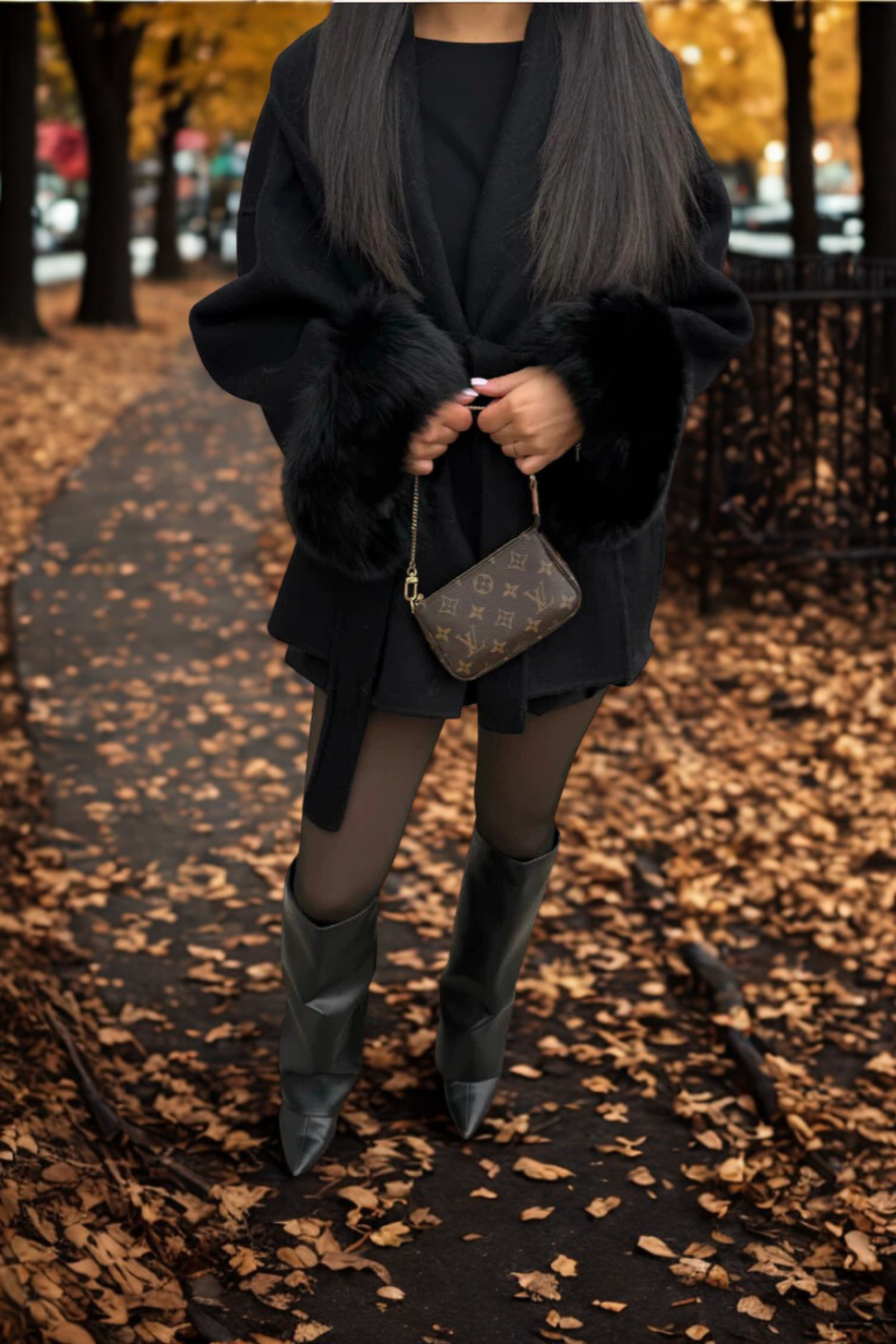 Évelyne | Manteau Ceinturé à Manches en Fausse Fourrure