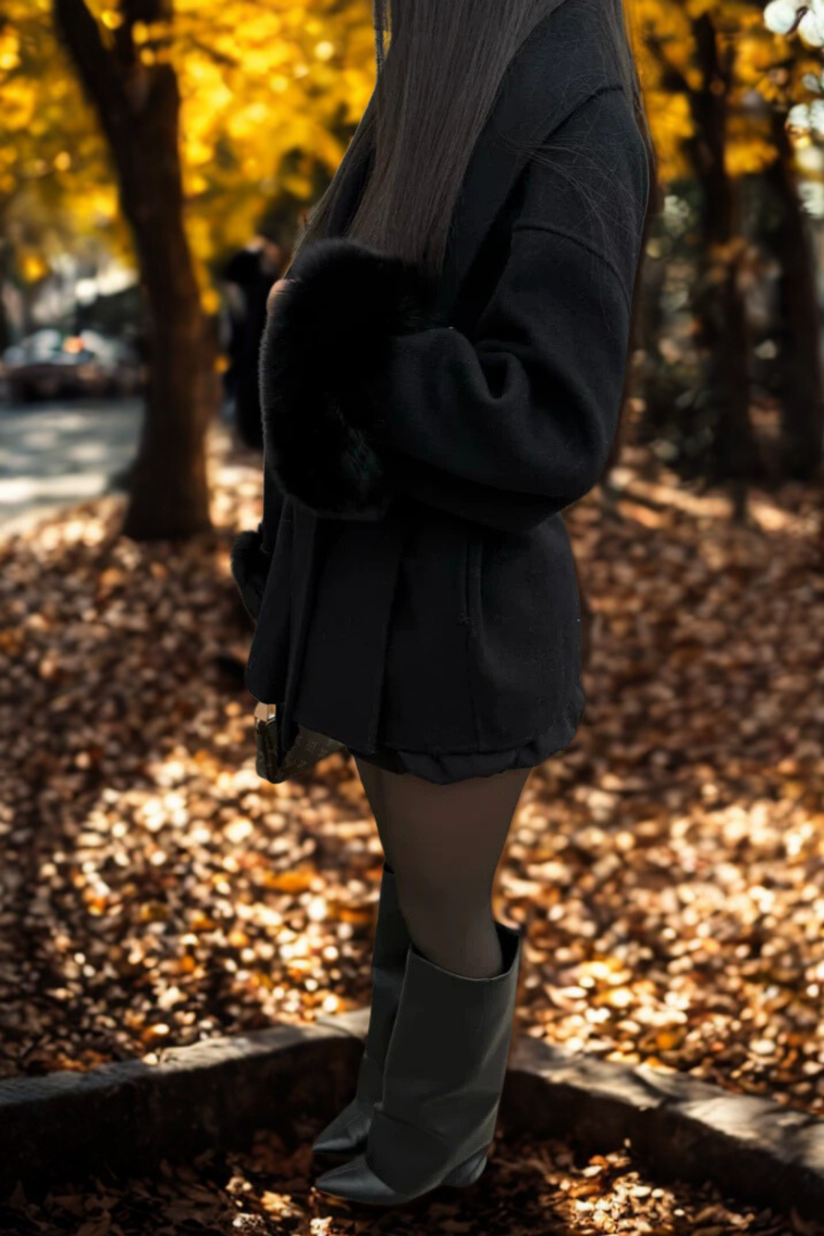 Évelyne | Manteau Ceinturé à Manches en Fausse Fourrure