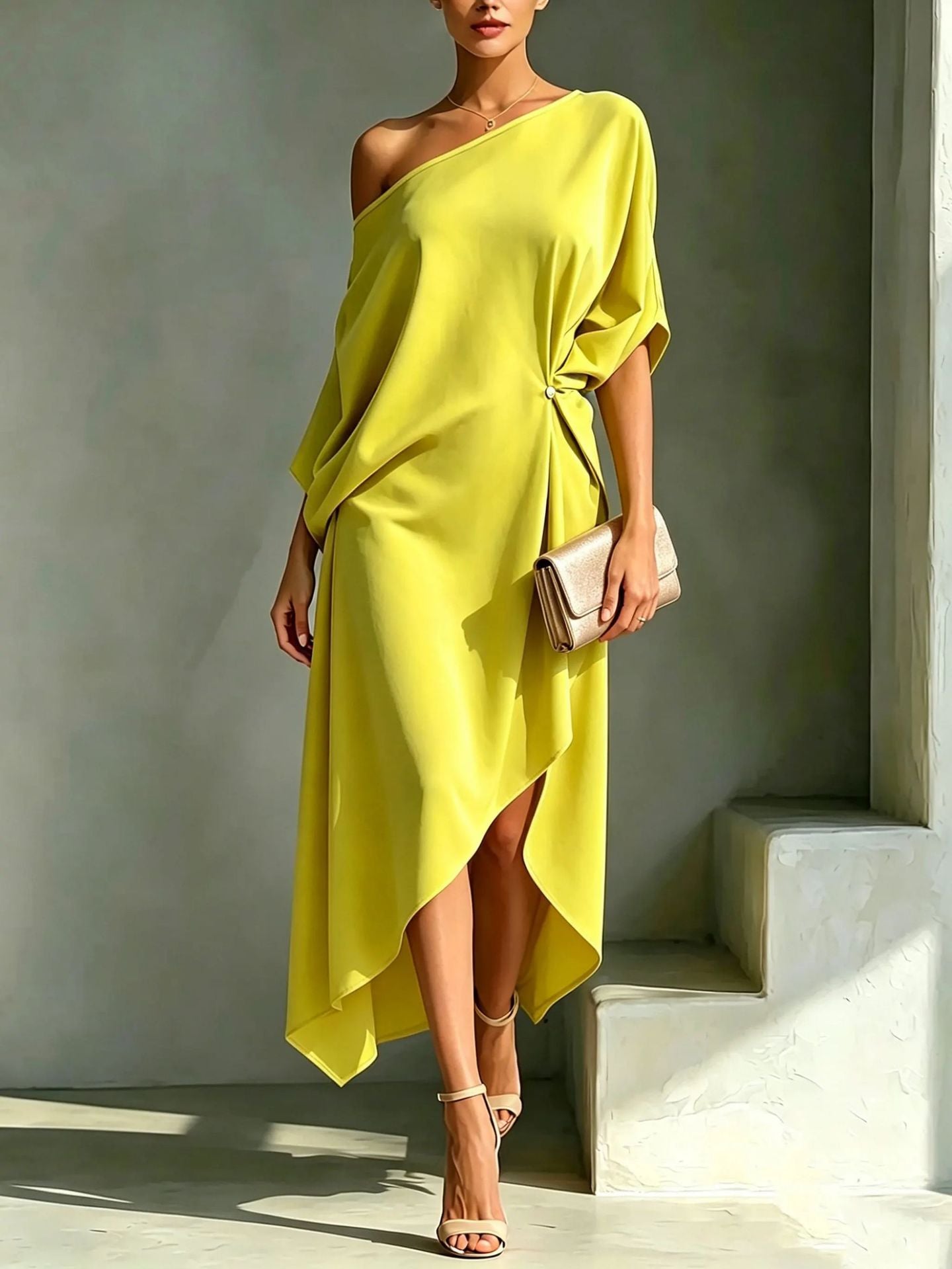 Élodie | Robe Fluide Asymétrique Élégante