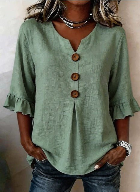 Claire | Blouse Boutonnée à Manches Volantées