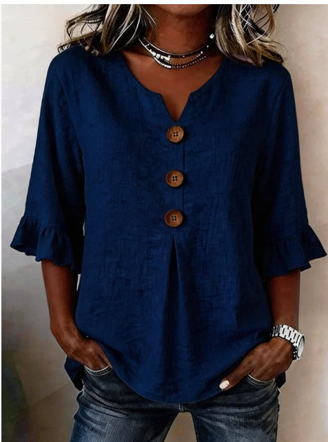 Claire | Blouse Boutonnée à Manches Volantées