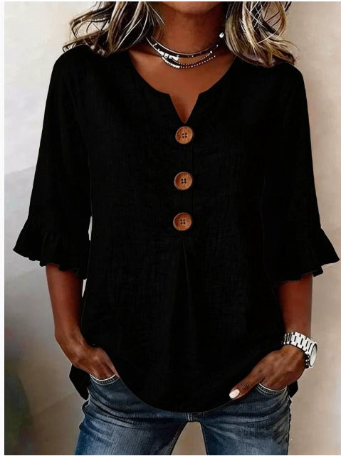 Claire | Blouse Boutonnée à Manches Volantées