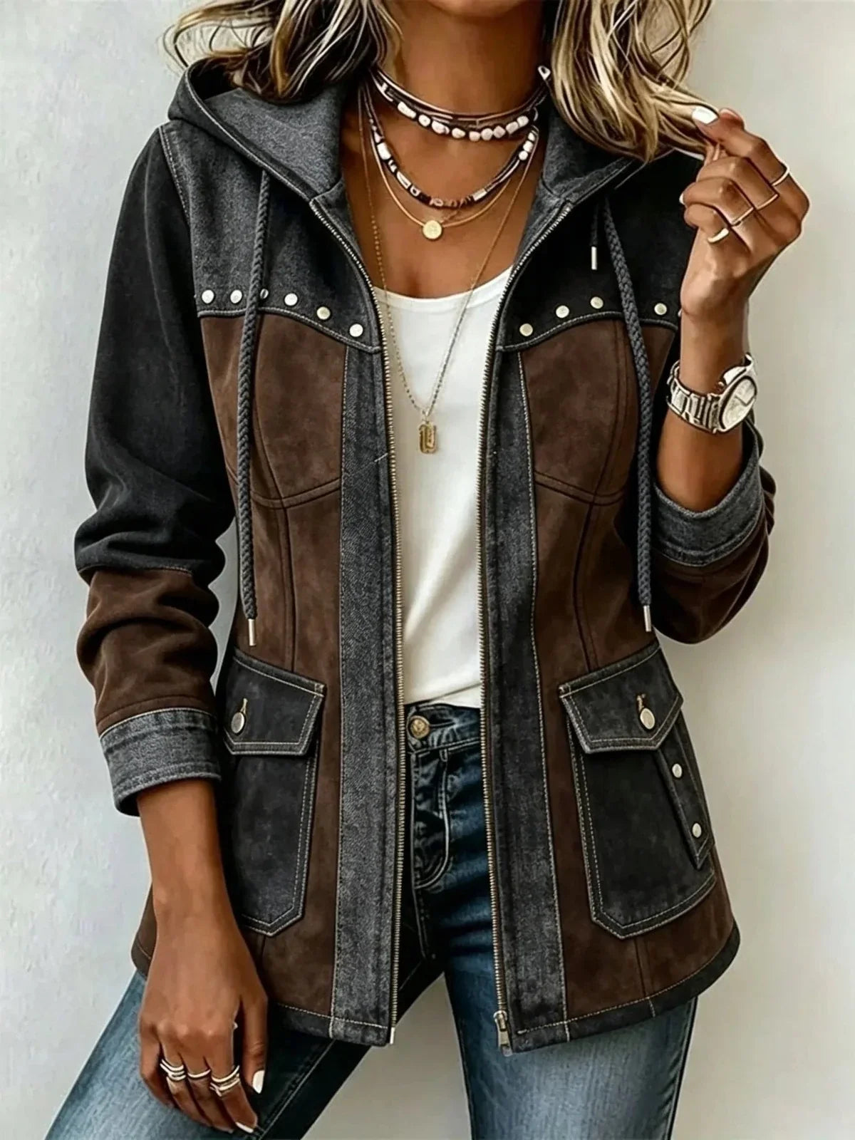 Ophélie | Veste à Capuche Bi-Matière