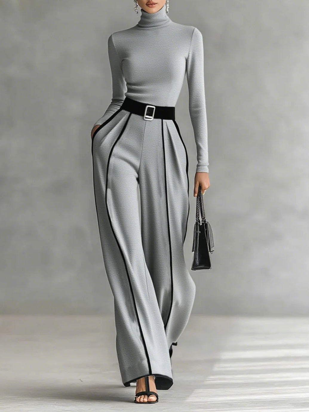 Victoire | Ensemble Élégant Col Montant & Pantalon Fluide