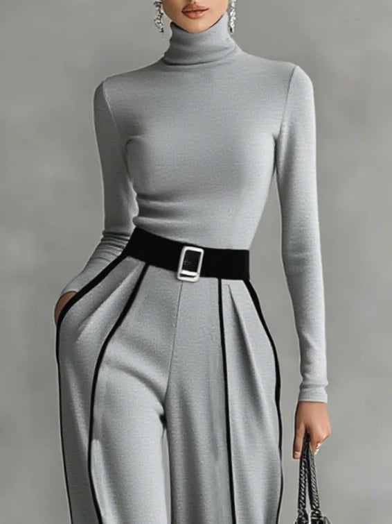 Victoire | Ensemble Élégant Col Montant & Pantalon Fluide