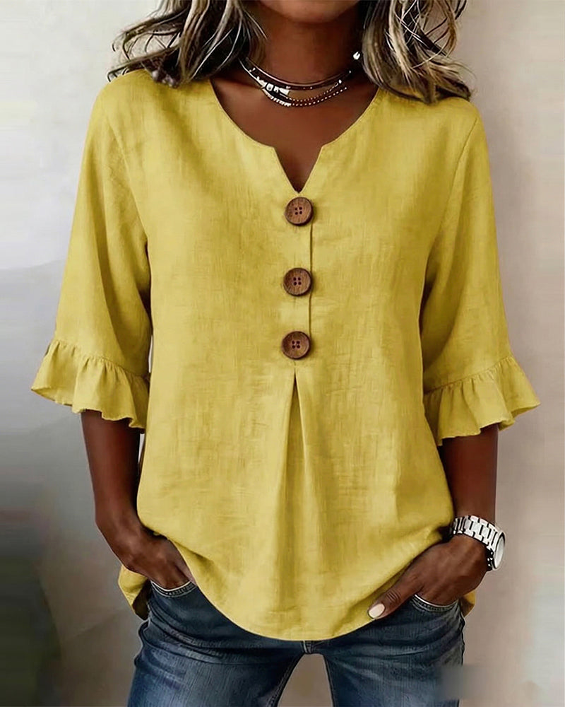 Claire | Blouse Boutonnée à Manches Volantées