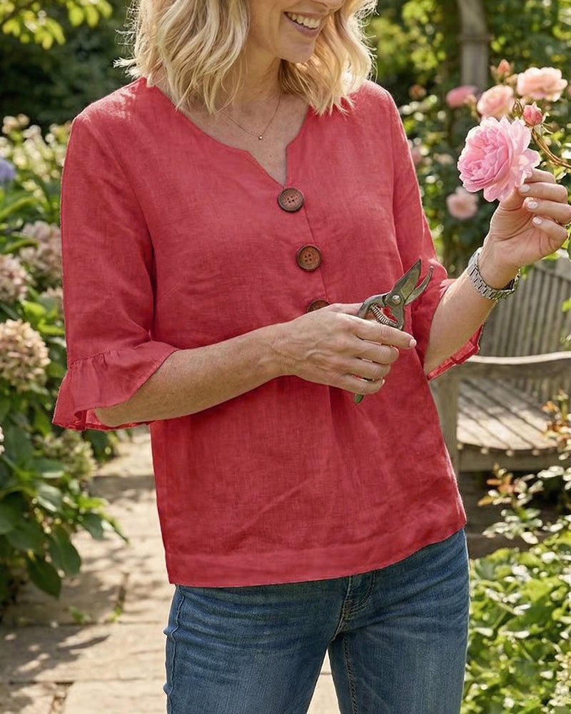 Claire | Blouse Boutonnée à Manches Volantées
