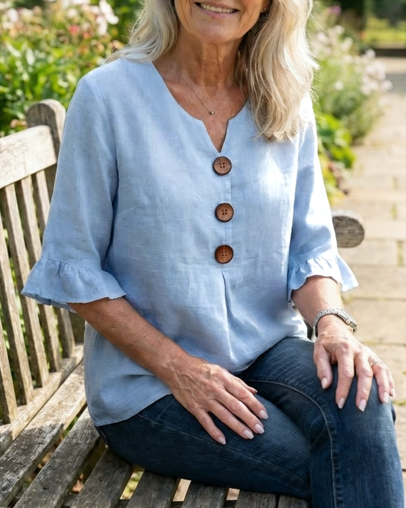 Claire | Blouse Boutonnée à Manches Volantées