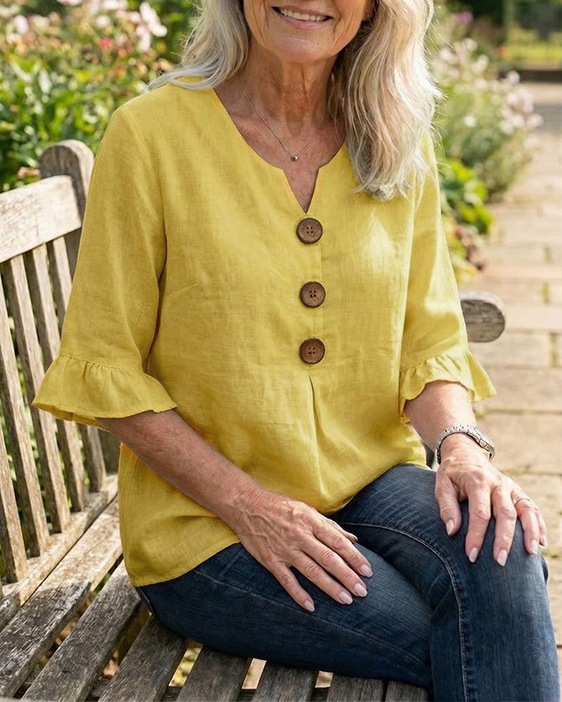Claire | Blouse Boutonnée à Manches Volantées