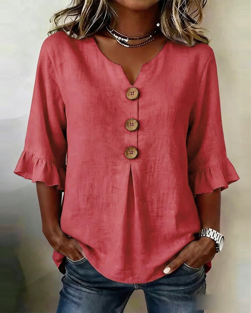 Claire | Blouse Boutonnée à Manches Volantées