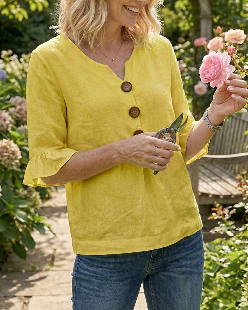 Claire | Blouse Boutonnée à Manches Volantées