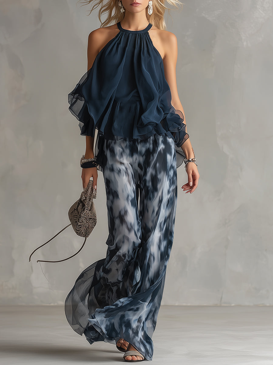 Noémie | Ensemble en Mousseline à Col Montant et Pantalon Imprimé
