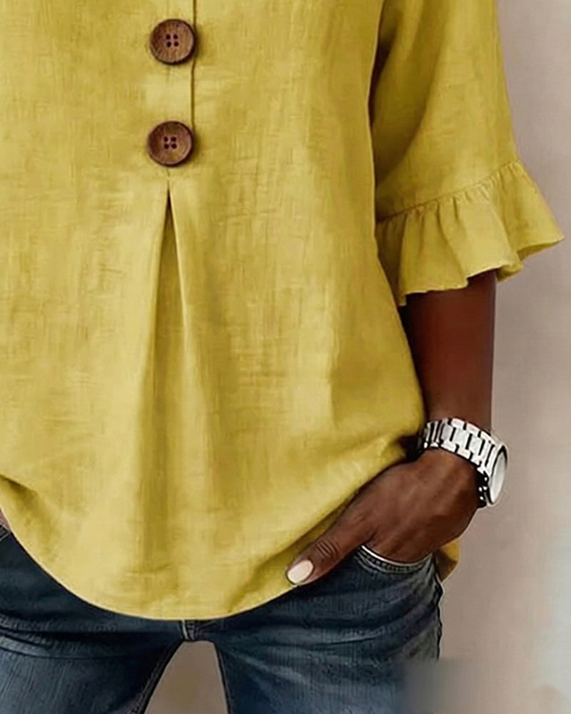 Claire | Blouse Boutonnée à Manches Volantées
