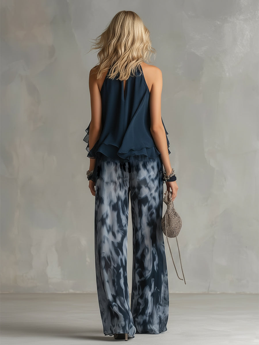 Noémie | Ensemble en Mousseline à Col Montant et Pantalon Imprimé