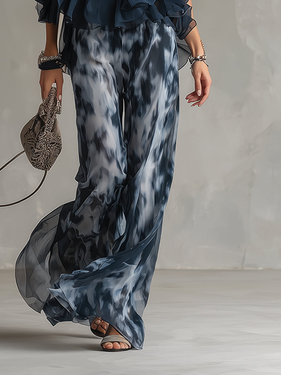 Noémie | Ensemble en Mousseline à Col Montant et Pantalon Imprimé